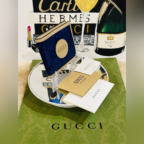 GUCCI OFF THE GRID Nylon Bifold Wallet Unisex Navy Blue/Beige - Picture 7 of 15